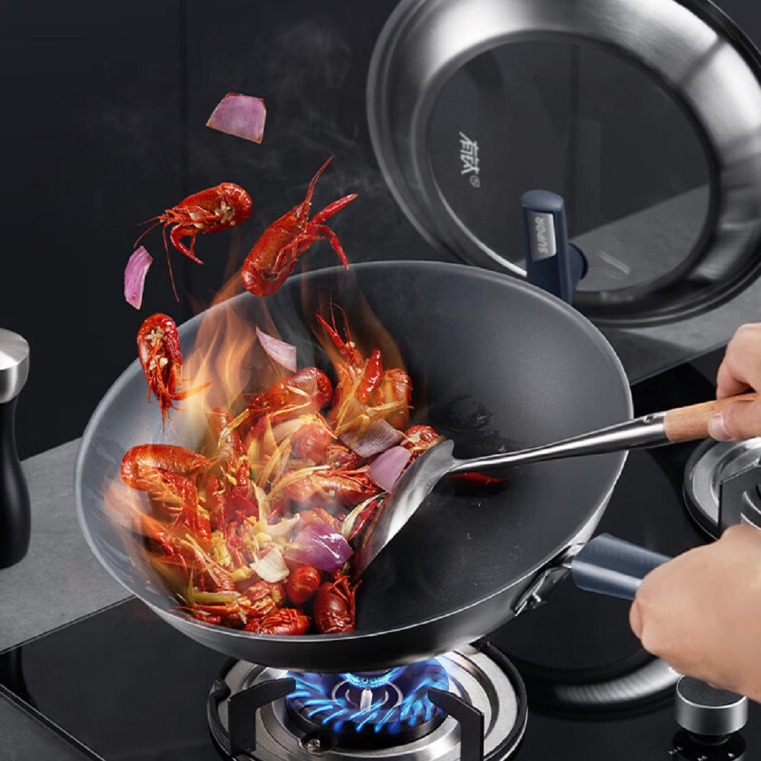 SUPOR Titanium Uncoated Non-Stick Frying Wok 大口径钛合金无涂层不沾炒锅 可用金属丝洗涤 （北美仓直发）