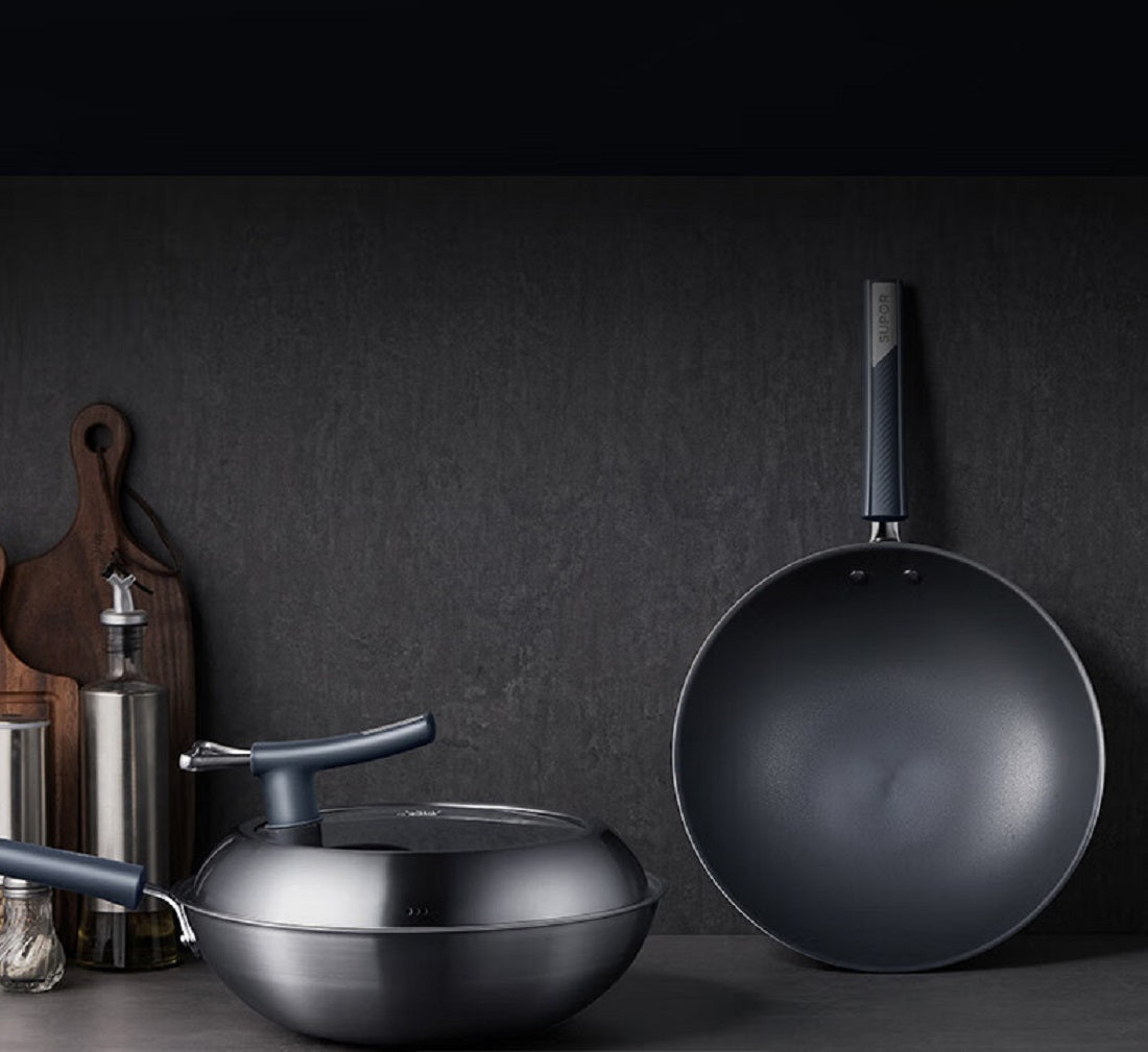 SUPOR Titanium Uncoated Non-Stick Frying Wok 大口径钛合金无涂层不沾炒锅 可用金属丝洗涤 （北美仓直发）