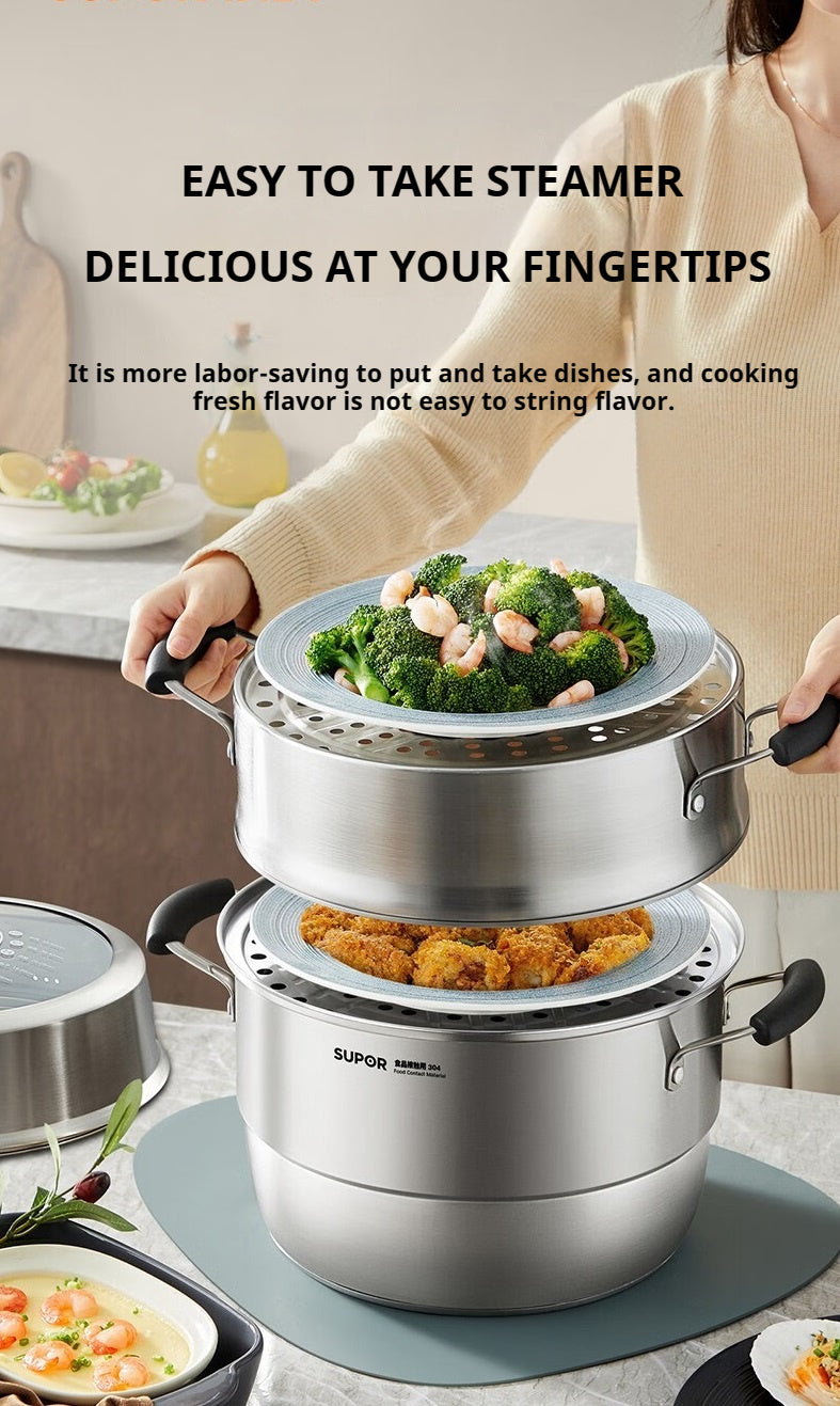SUPOR  Non-Stirring 3-Layer Stainless Steel Multi-Bottom Steamer三层大口径蒸锅（北美仓直发）