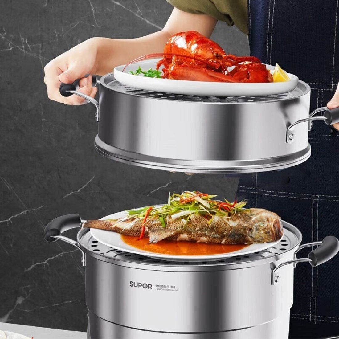 SUPOR  Non-Stirring 3-Layer Stainless Steel Multi-Bottom Steamer三层大口径蒸锅（北美仓直发）